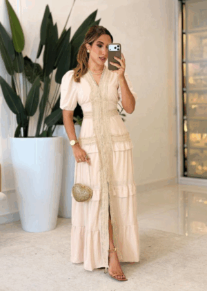 1087 - Vestido Musseline | Detalhe em Guipir