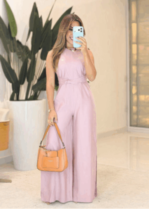 1032- Macacão linho | detalhe fenda lateral